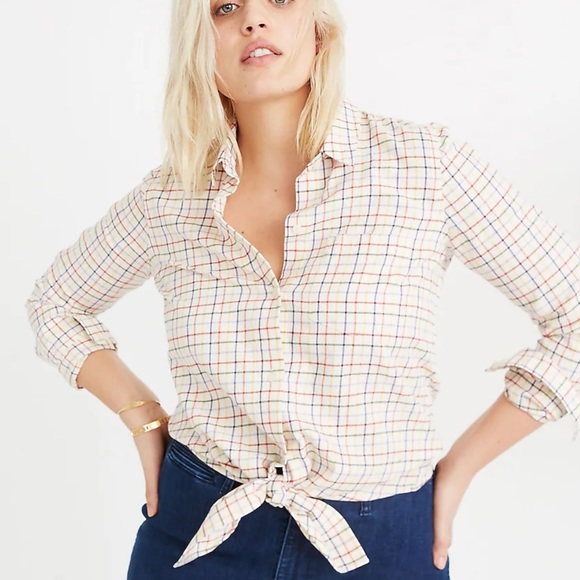 Madewell button down tie front top size small - Picture 2 of 10